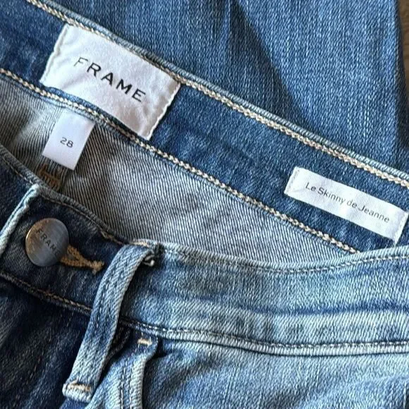 Frame Le Skinny de Jeanne Jeans Size 28 Medium‎ Wash Patchwork Pocket - Picture 5 of 7